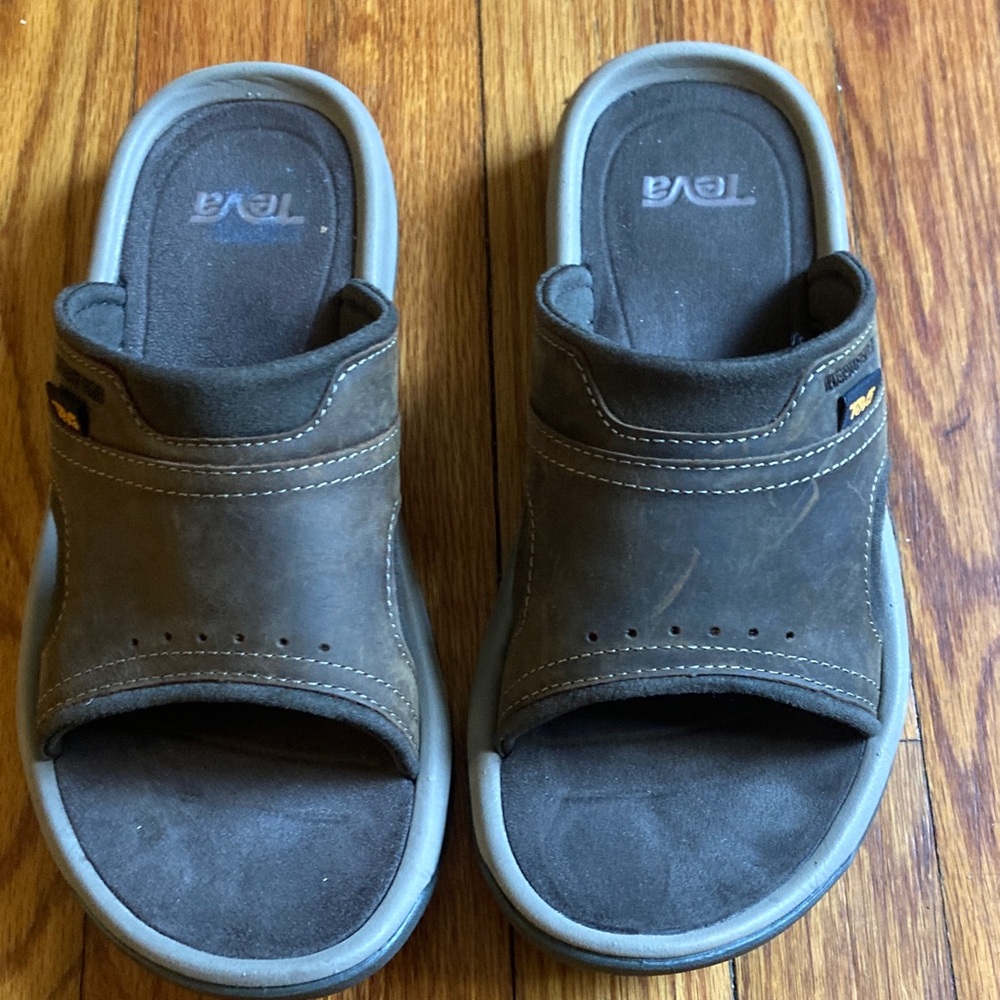 Teva Men's leather Dark Brown Slide Sandals